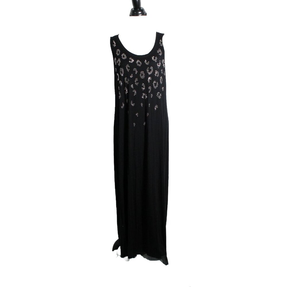 APT 9 Black Rhinestone Leopard Maxi Dress Plus Size 1X Stretch Summer Dress